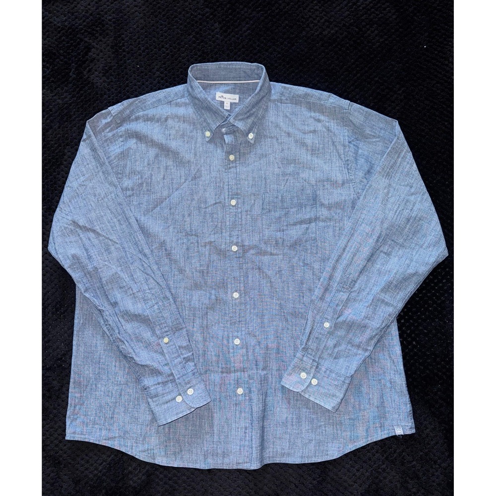 Peter Millar‎ Men's Blue Indigo Chambray Button Up Long Sleeve Shirt Tamworth XL